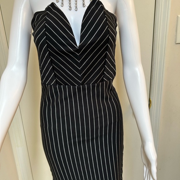 Fashion Nova Denise Striped Dress Black & White Strapless Mini Dress Sz L NWT - Picture 6 of 7